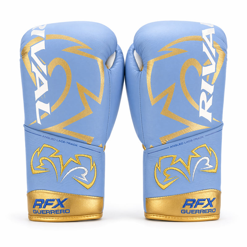 Rival RFX-Guerrero Pro Fight Gloves SF-H – Sky Blue & Gold Custom Colorway – 10oz