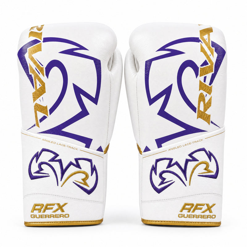 Rival RFX-Guerrero Pro Fight Gloves HDE-F – White, Purple & Gold Custom Colorway – 10oz