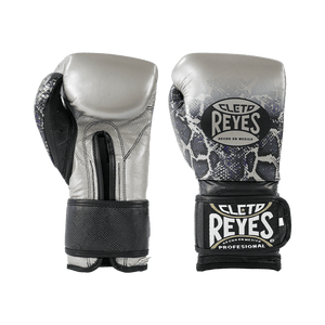 Cleto Reyes Training Boxing Gloves with Hook and Loop Closure – Silver/Black Steel Snake - Fight Shop