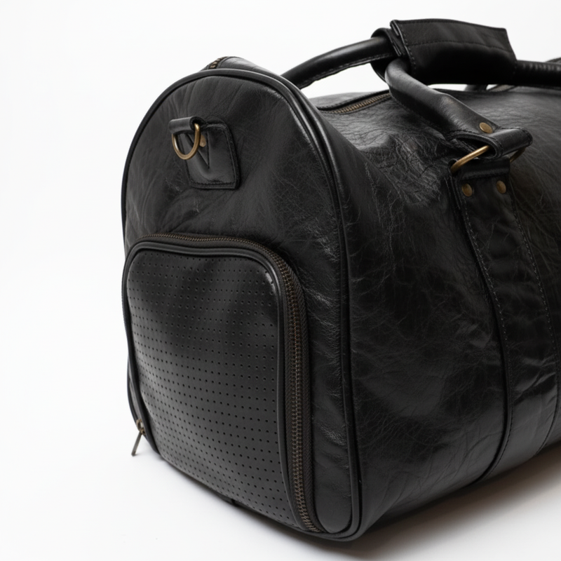 1910 LEATHER GYM DUFFEL BAG - Black