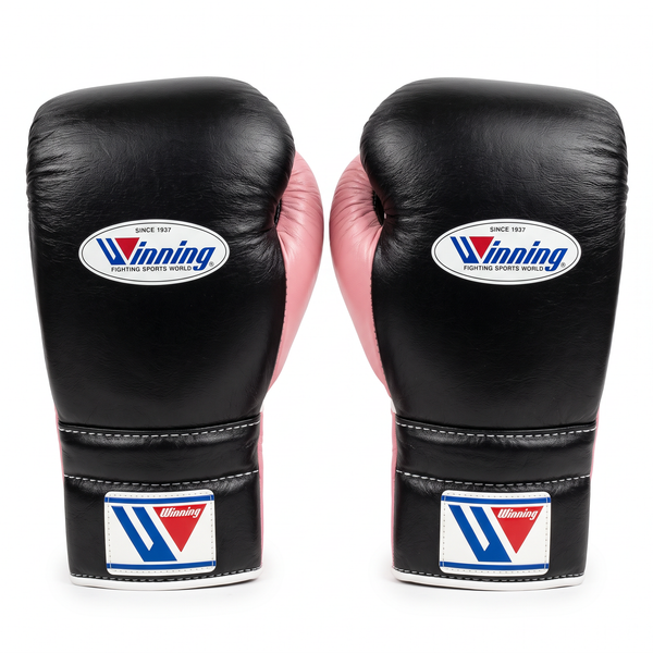 Winning Lace-Up Boxing Gloves - Black / Pale Pink