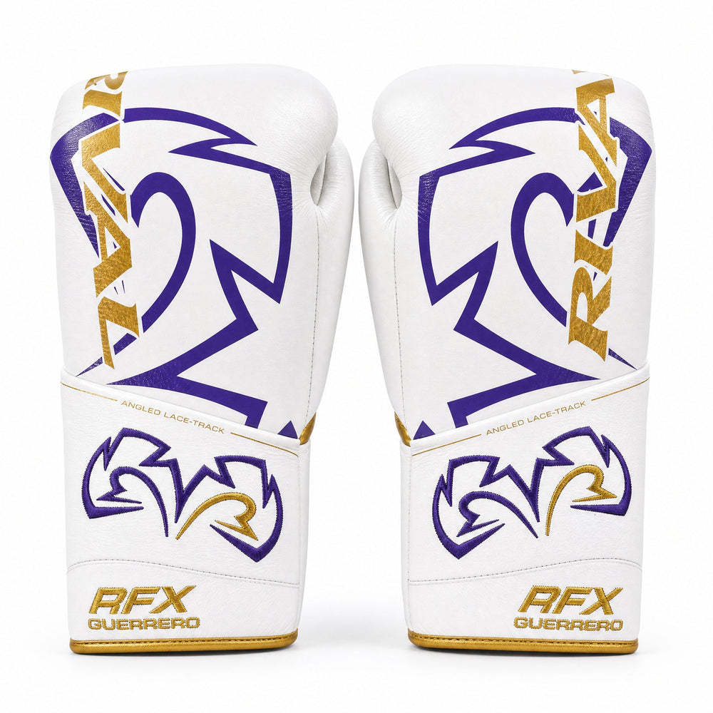 Rival RFX-Guerrero Pro Fight Gloves HDE-F – White, Purple & Gold Custom Colorway – 10oz - Fight Shop