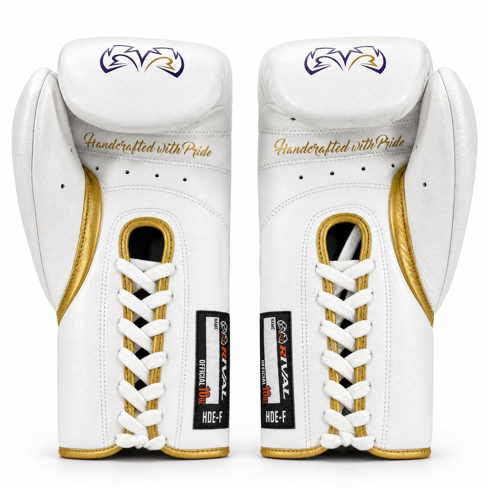 Rival RFX-Guerrero Pro Fight Gloves HDE-F – White, Purple & Gold Custom Colorway – 10oz - Fight Shop