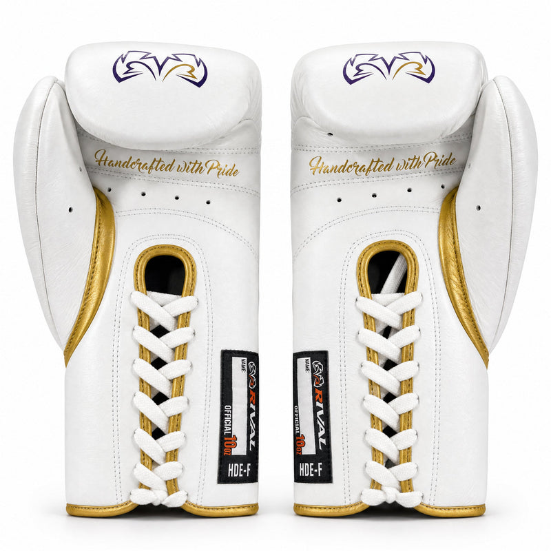 Rival RFX-Guerrero Pro Fight Gloves HDE-F – White, Purple & Gold Custom Colorway – 10oz