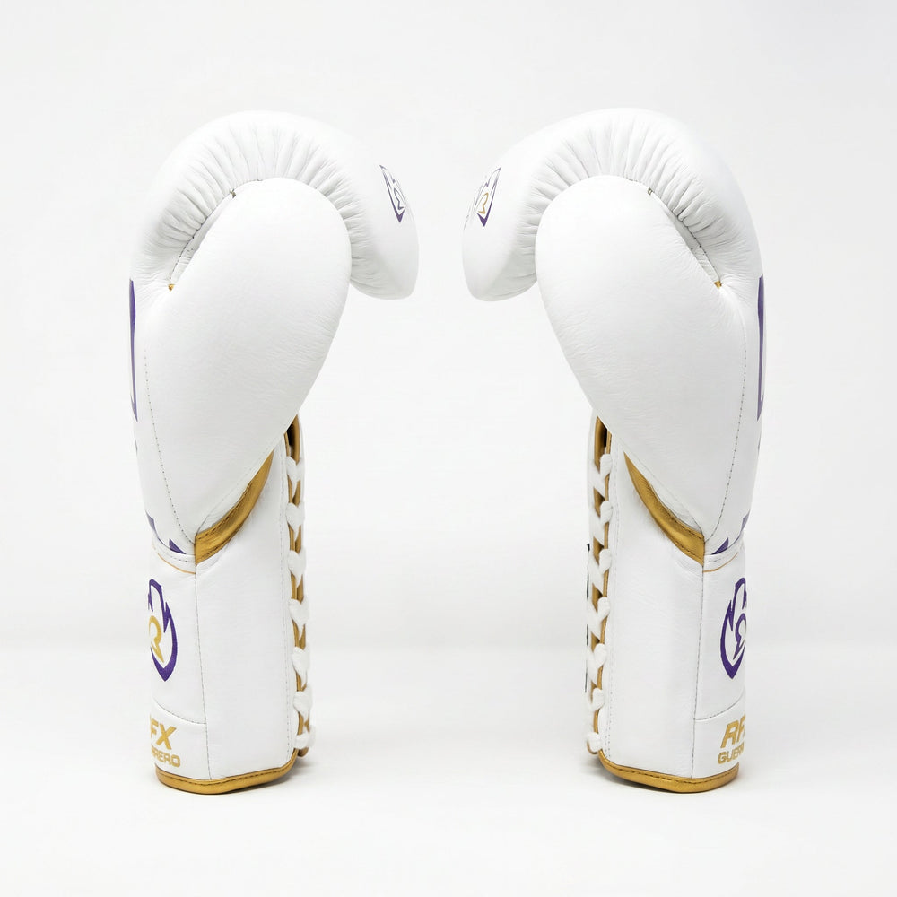 Rival RFX-Guerrero Pro Fight Gloves HDE-F – White, Purple & Gold Custom Colorway – 10oz - Fight Shop