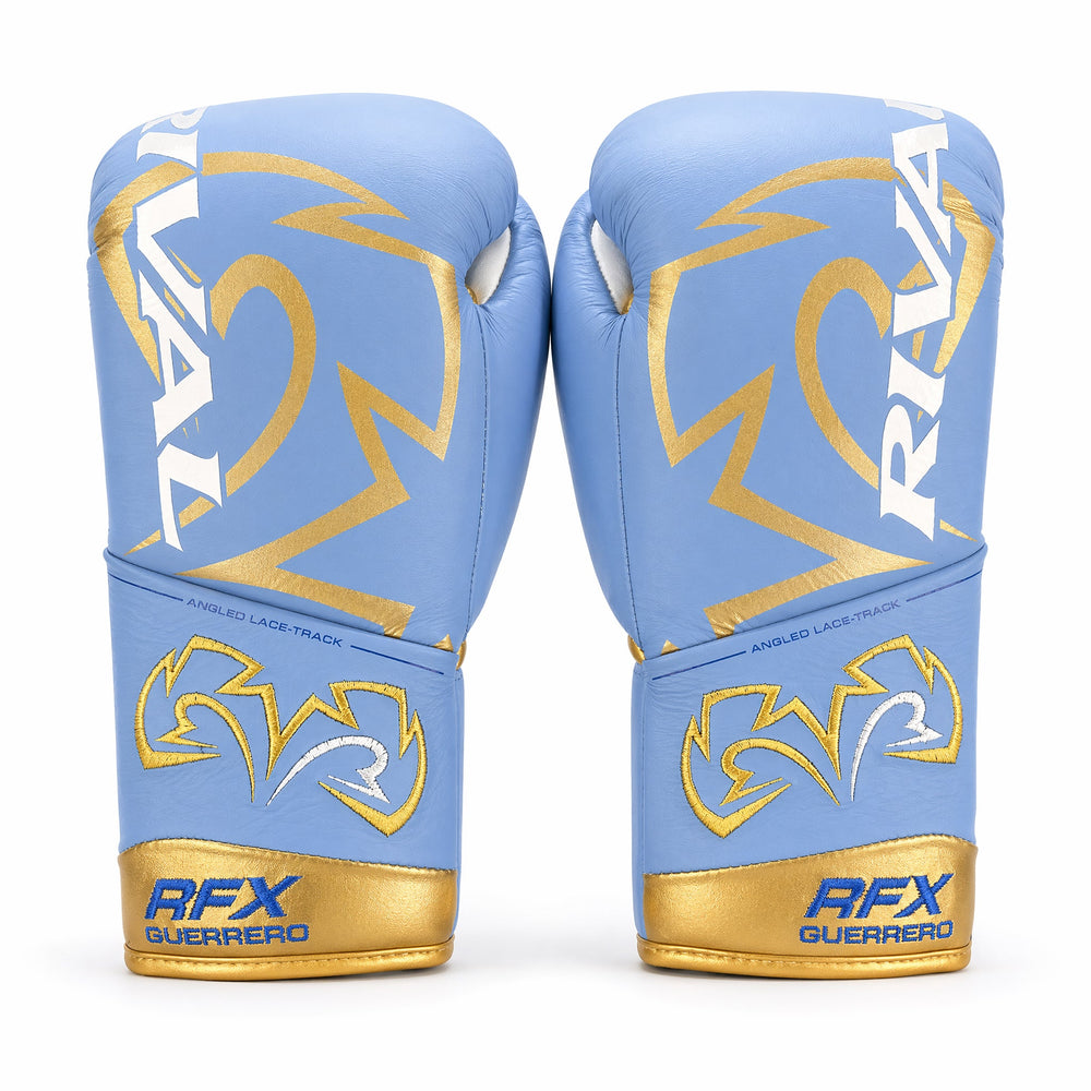 Rival RFX-Guerrero Pro Fight Gloves SF-H – Sky Blue & Gold Custom Colorway – 10oz - Fight Shop