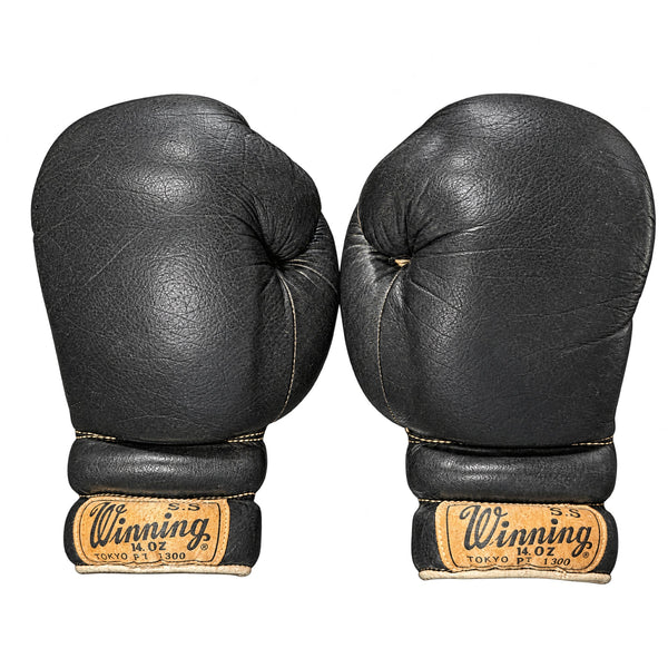 Winning 1960s Vintage Lace-Up Boxing Gloves 14oz Black (Unused)