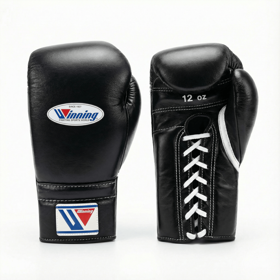 WINNING LACE - UP BOXING GLOVES - BLACK - Fight Shop