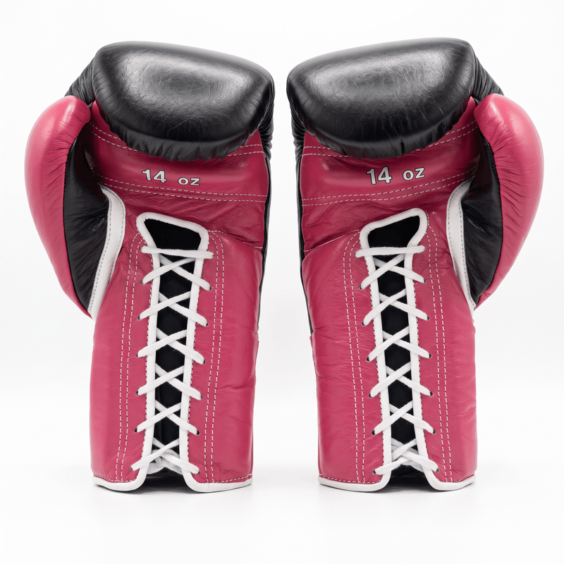 Winning Lace-Up Boxing Gloves - Black / Fuchsia