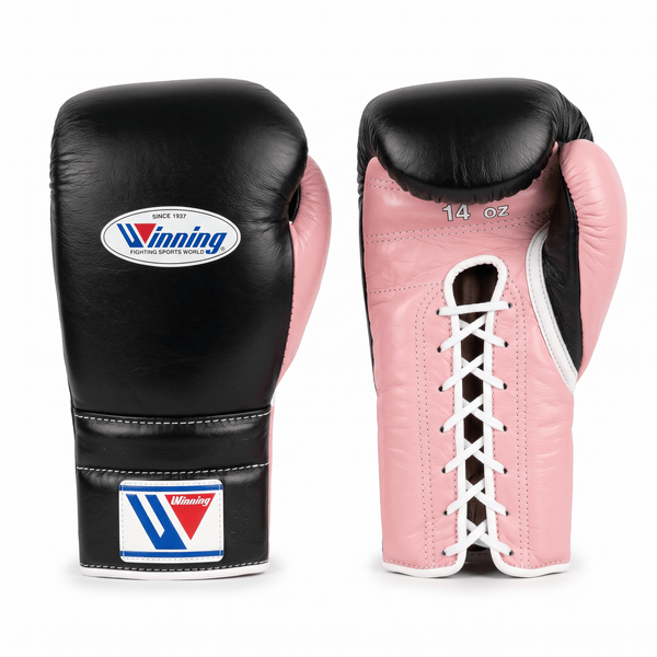Winning Lace-Up Boxing Gloves - Black / Pale Pink