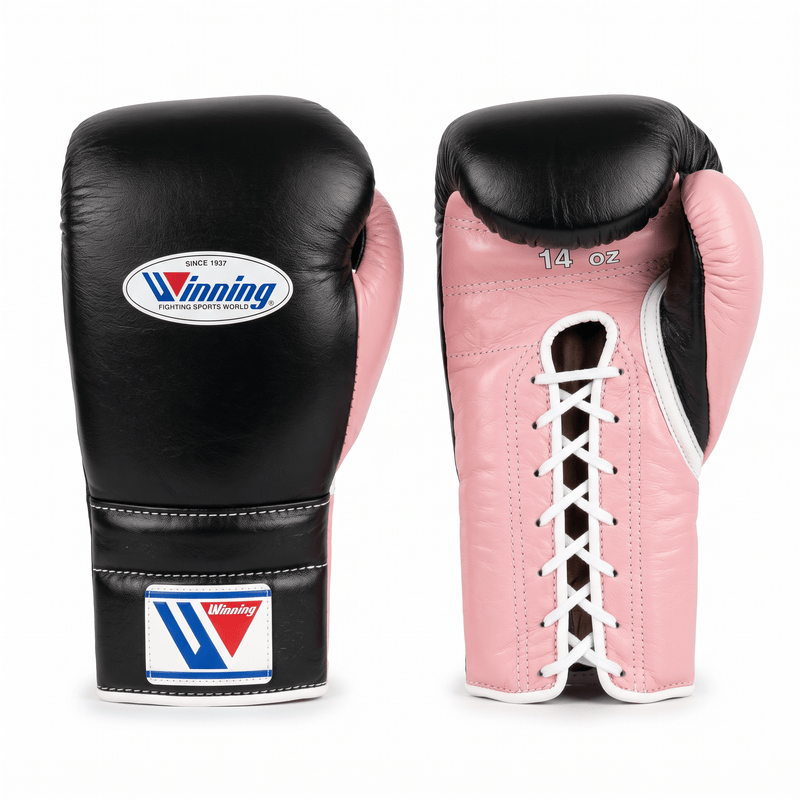 Winning Lace-Up Boxing Gloves - Black / Pale Pink