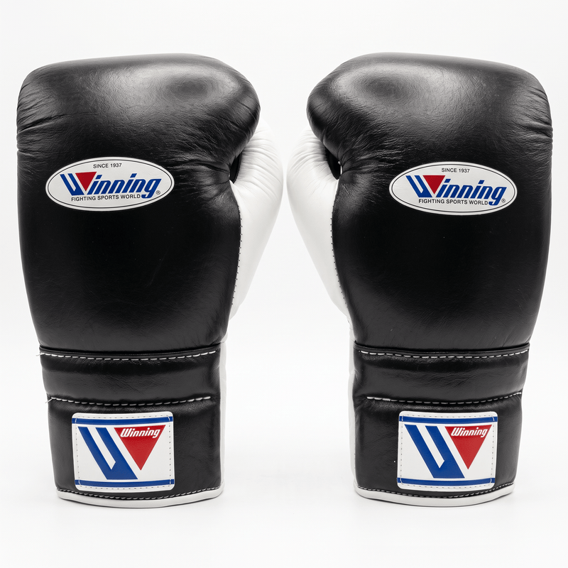 Winning Lace-Up Boxing Gloves - Black / White