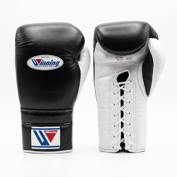 Winning Lace-Up Boxing Gloves - Black / White