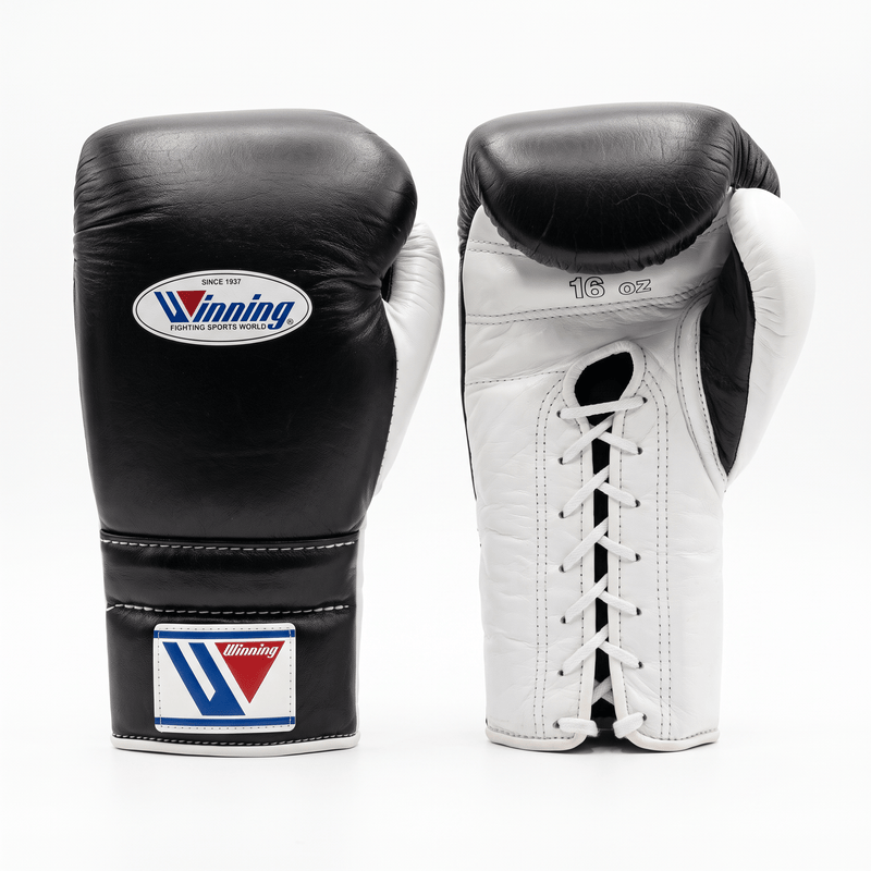 Winning Lace-Up Boxing Gloves - Black / White