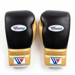 WINNING LACE - UP BOXING GLOVES - BLACK/GOLD - Fight Shop