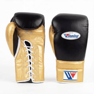 WINNING LACE - UP BOXING GLOVES - BLACK/GOLD - Fight Shop