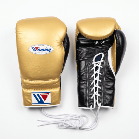Winning Lace-Up Boxing Gloves - Gold / Black - 16 oz - Fight Shop