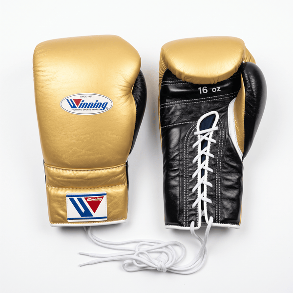 Winning Lace-Up Boxing Gloves - Gold / Black - 16 oz