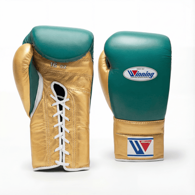 WINNING LACE-UP BOXING GLOVES - GREEN/GOLD
