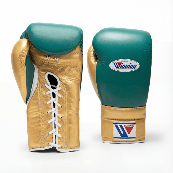 WINNING LACE-UP BOXING GLOVES - GREEN/GOLD