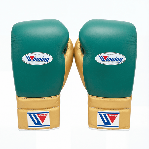 WINNING LACE-UP BOXING GLOVES - GREEN/GOLD