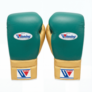 WINNING LACE - UP BOXING GLOVES - GREEN/GOLD - Fight Shop