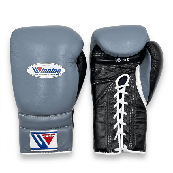 Winning Lace-Up Boxing Gloves - Grey / Black - 16 oz