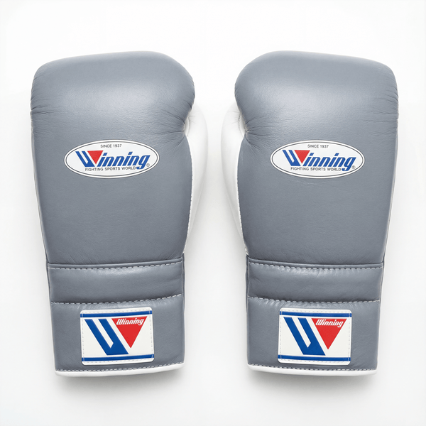 WINNING LACE-UP BOXING GLOVES - GREY / WHITE / BLACK