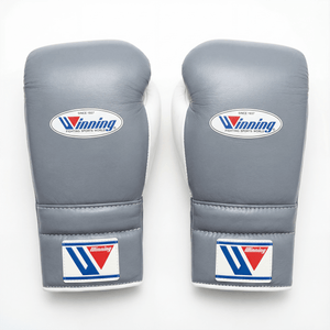 WINNING LACE - UP BOXING GLOVES - GREY / WHITE / BLACK - Fight Shop