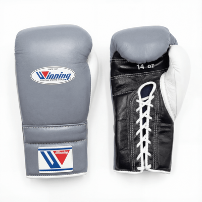 WINNING LACE-UP BOXING GLOVES - GREY / WHITE / BLACK