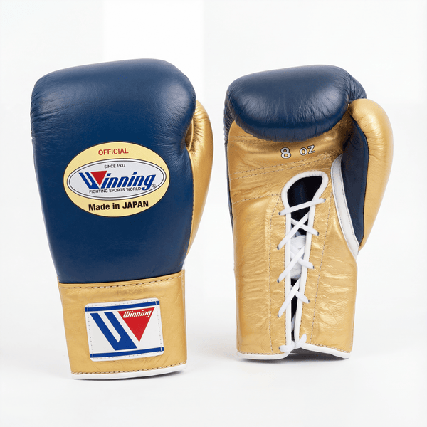 WINNING LACE-UP BOXING GLOVES - NAVY/GOLD