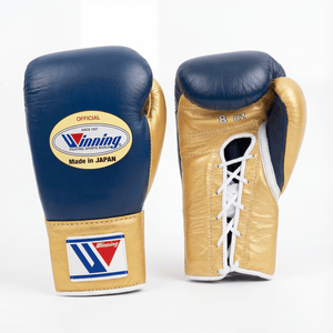 WINNING LACE - UP BOXING GLOVES - NAVY/GOLD - Fight Shop