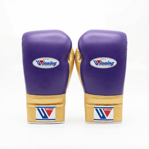 WINNING LACE - UP BOXING GLOVES - PURPLE/GOLD - Fight Shop