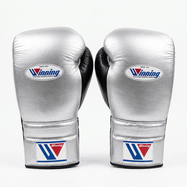 Winning Lace-Up Boxing Gloves - Silver / Black