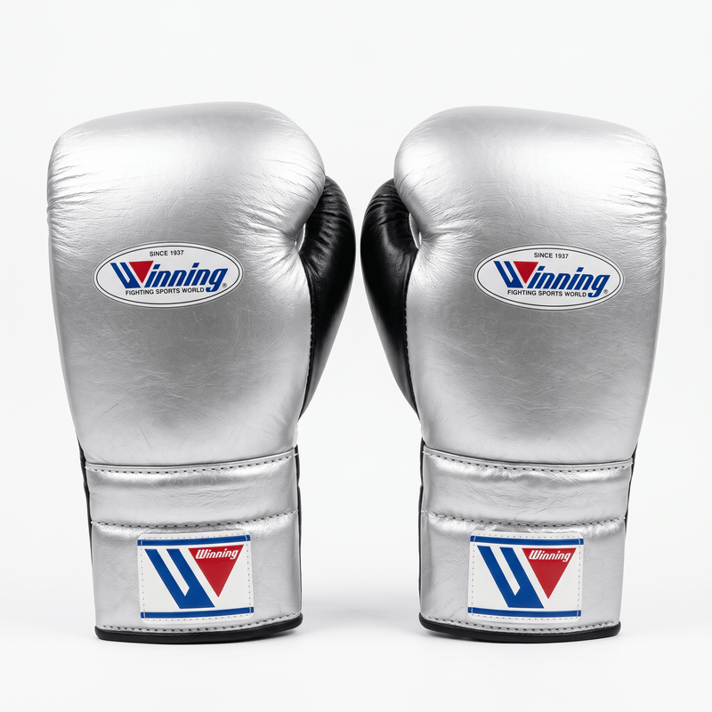 Winning Lace-Up Boxing Gloves - Silver / Black