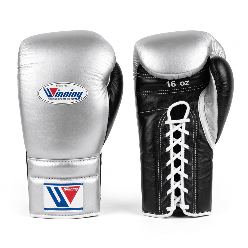 Winning Lace-Up Boxing Gloves - Silver / Black