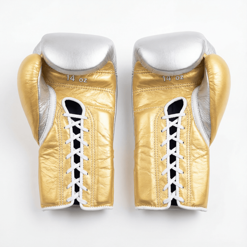 WINNING LACE-UP BOXING GLOVES - SILVER/GOLD