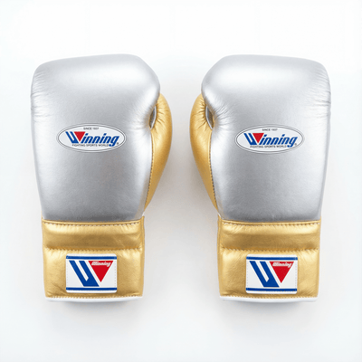 WINNING LACE-UP BOXING GLOVES - SILVER/GOLD