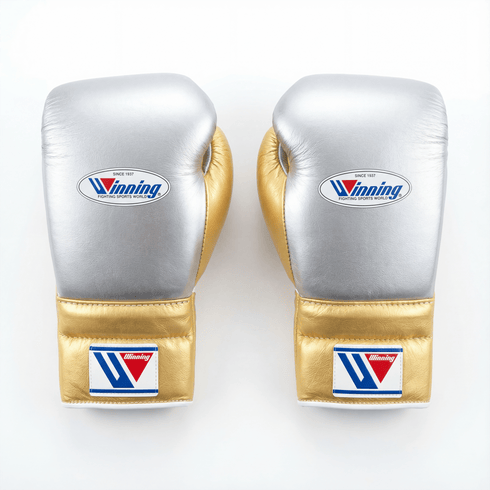 WINNING LACE - UP BOXING GLOVES - SILVER/GOLD - Fight Shop