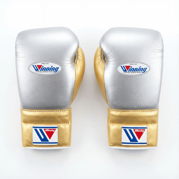 WINNING LACE-UP BOXING GLOVES - SILVER/GOLD