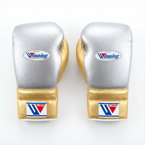 WINNING LACE - UP BOXING GLOVES - SILVER/GOLD - Fight Shop