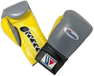 Winning Lace - up Pro Fight Boxing Gloves - Gray · Yellow · Black - Fight Shop