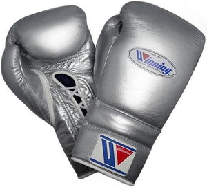 Winning Lace - up Pro Fight Boxing Gloves - Silver - Fight Shop