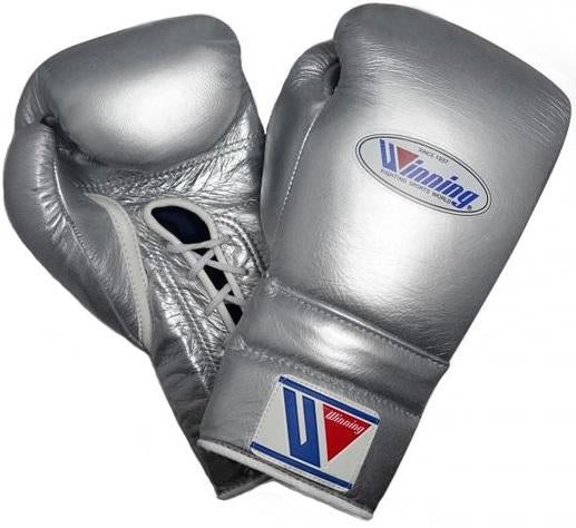 Winning Lace-up Pro Fight Boxing Gloves - Silver