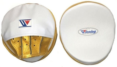 Winning Oval Curved Punch Mitts - White · Gold - Fight Shop